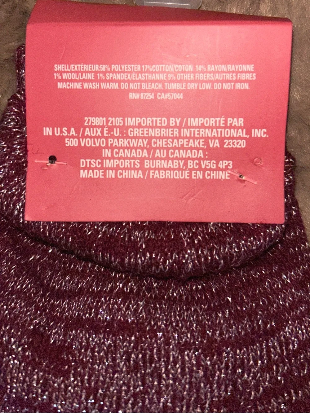 Women’s Marled Burgundy Lurex Gloves